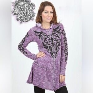 VOCAL Zip Front Hoody Tunic Length in Small